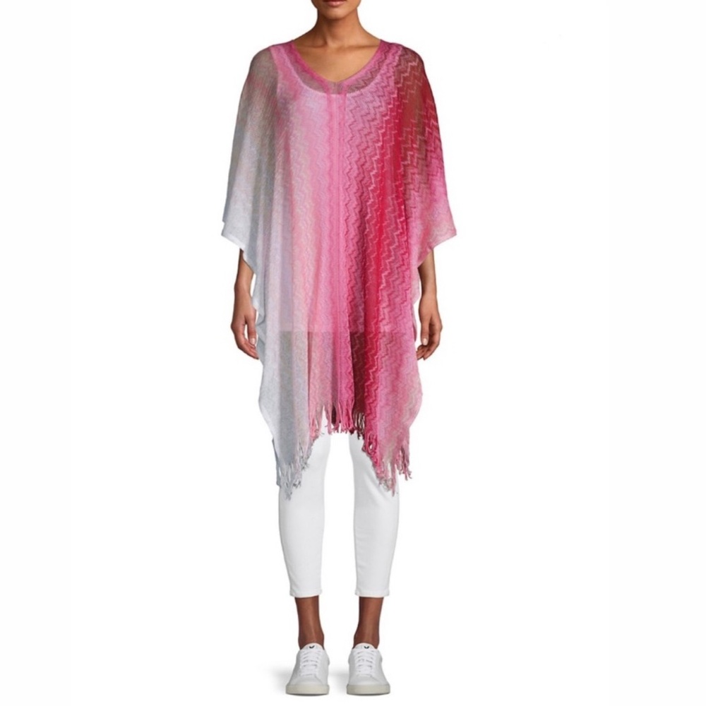 NWT Missoni Pink & White Ombre Chevron Cotton Poncho OS